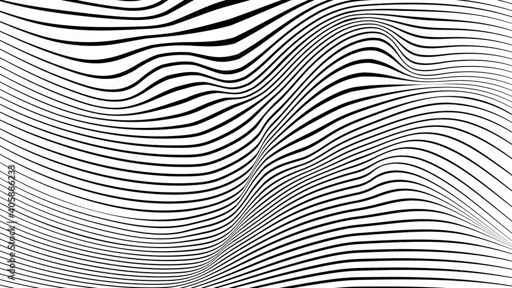 Minimal abstract black and white background. Black wavy lines pattern. Optical art, opart striped. Modern waves, geometric line stripes. vector illustration Minimal abstract black and white background. Black wavy lines pattern. Optical art, opart striped. Modern waves, geometric line stripes. vector illustration