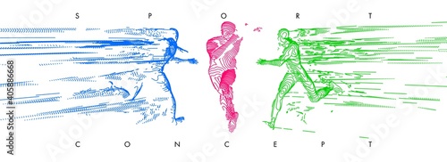 Art concept of a running man. Minimal cover design. Creative line-art set.