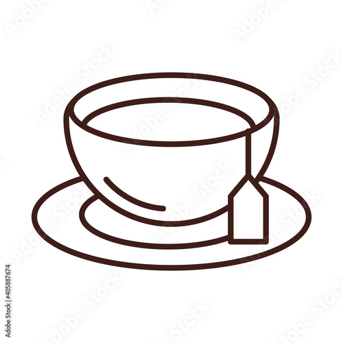breakfast tea cup with teabag herbal drink line style
