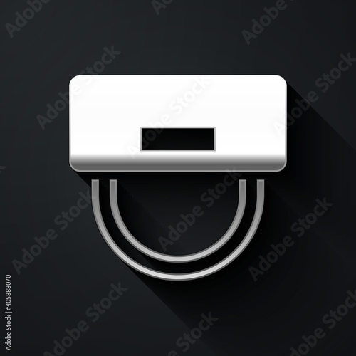 Silver Bellboy hat icon isolated on black background. Hotel resort service symbol. Long shadow style. Vector.