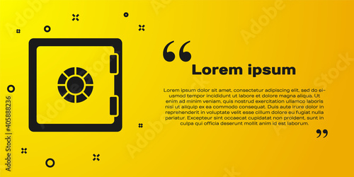 Black Safe icon isolated on yellow background. The door safe a bank vault with a combination lock. Reliable Data Protection. Vector.