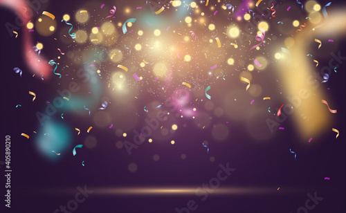 Lots of colorful tiny confetti and ribbons on transparent background. Festive event and party. Multicolor background.Colorful bright confetti isolated on transparent background	
