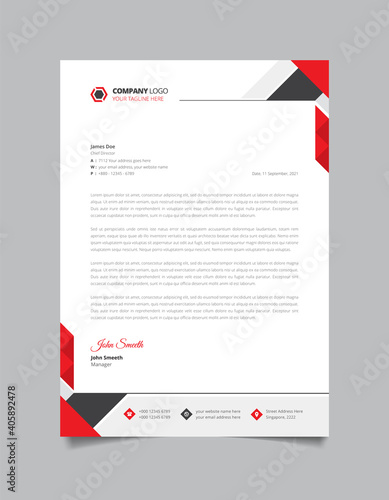 Creative corporate business letterhead template with red and black shape