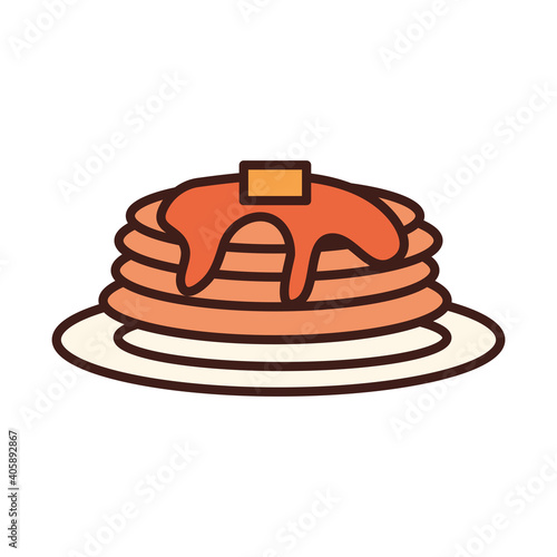 breakfast pancakes with syrup on plate line and fill style