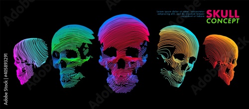 Art concept of a skull. Vector drawn by color lines. Minimal cover design. Creative line-art. Vector template