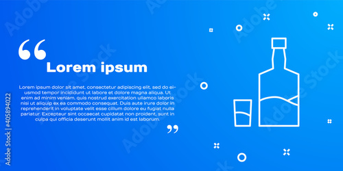 White line Tequila bottle and shot glass icon isolated on blue background. Mexican alcohol drink. Vector.