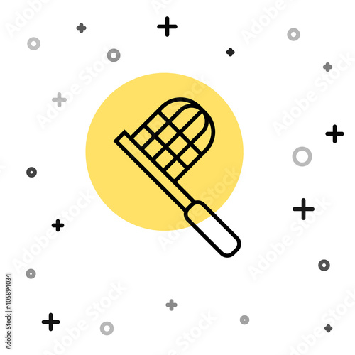 Black line Butterfly net icon isolated on white background. Random dynamic shapes. Vector.