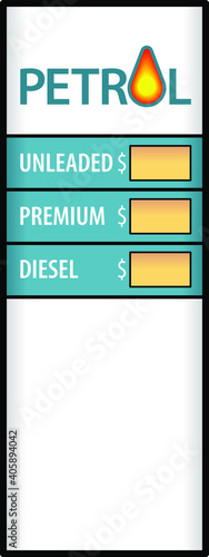 A petrol station sign with blank slots where you can add your own prices.