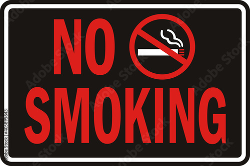 No smoking sign. Red on Black background. It indicates smoking is not allowed in this place.