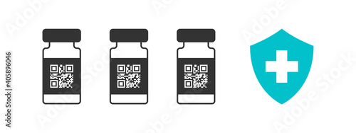 Vaccination concept. Immunization campaign. Vaccine shot with QR-code. Health care. Vector illustration
