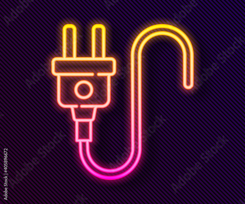 Glowing neon line Electric plug icon isolated on black background. Concept of connection and disconnection of the electricity. Vector.