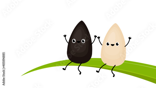 Black and white sesame seed character. Sesame seed on white background.
