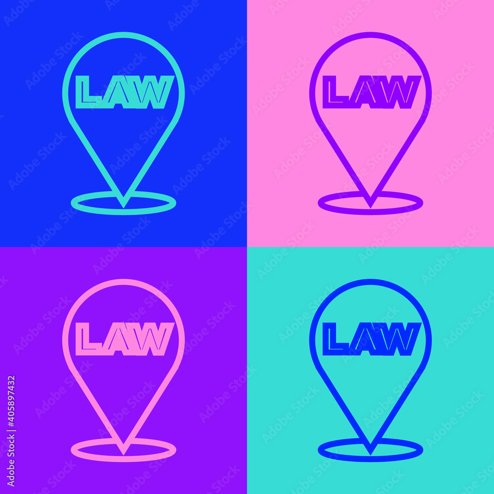 Pop art line Location law icon isolated on color background. Vector. Pop art line Location law icon isolated on color background. Vector.