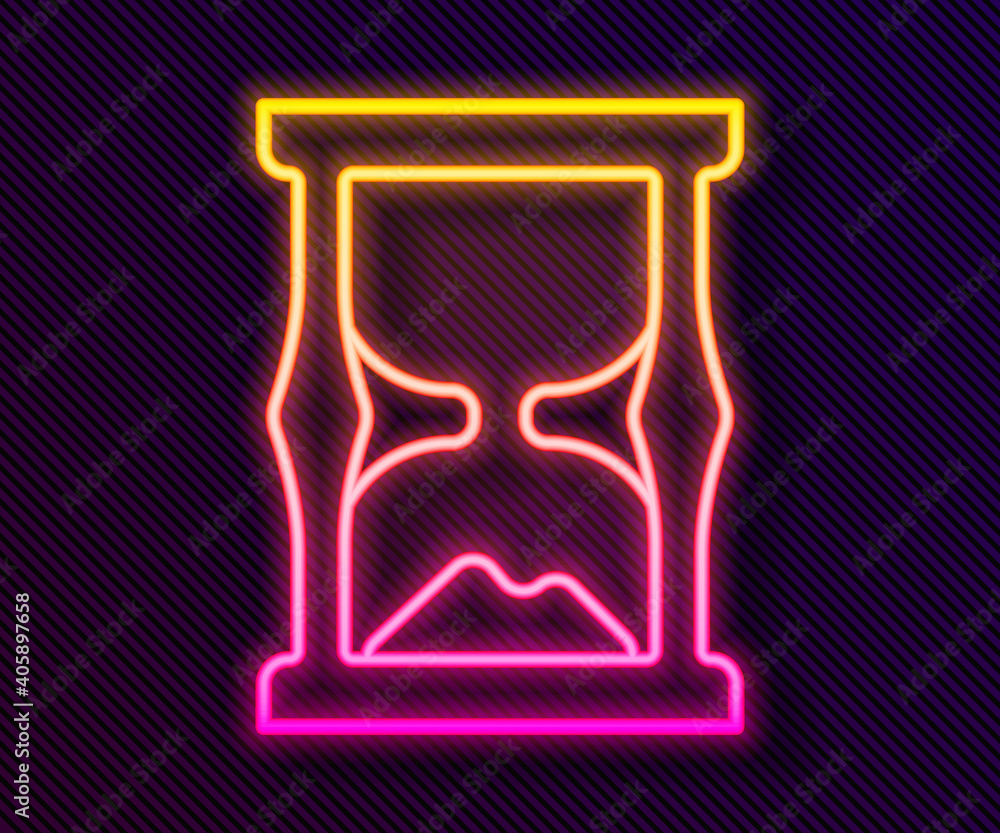 Glowing neon line Old hourglass with flowing sand icon isolated on black background. Sand clock sign. Business and time management concept. Vector. Glowing neon line Old hourglass with flowing sand icon isolated on black background. Sand clock sign. Business and time management concept. Vector.