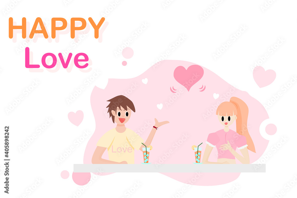 Happy people Concept, happy love, text. Young lovers Sitting and having fun chatting. Men and women chatting. Flat style vector illustration for content chatting, leisure, couples, everyday lifestyle Happy people Concept, happy love, text. Young lovers Sitting and having fun chatting. Men and women chatting. Flat style vector illustration for content chatting, leisure, couples, everyday lifestyle
