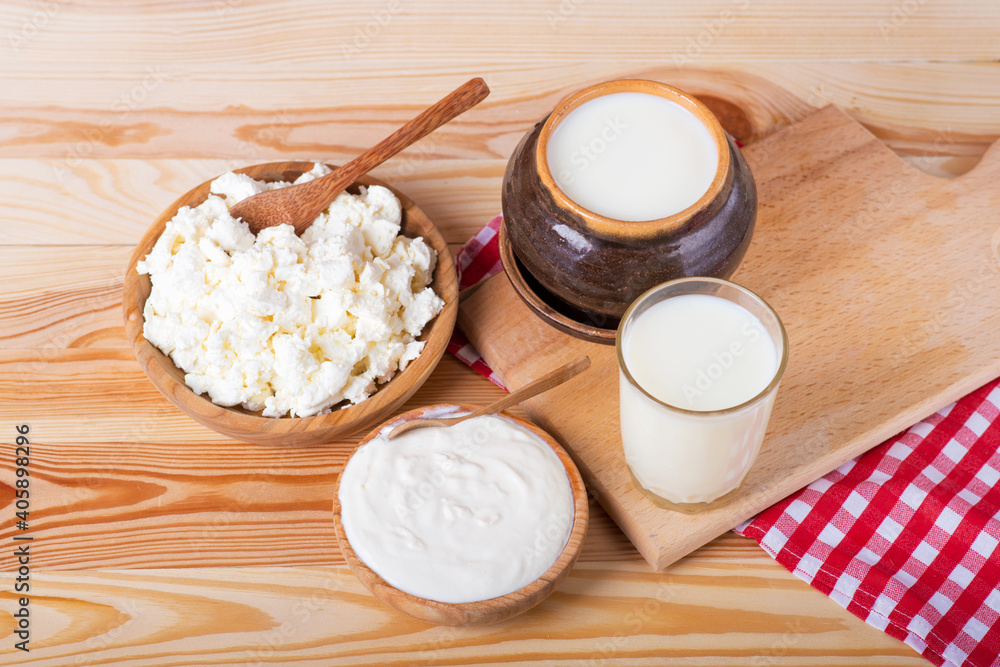 Dairy products on a rustic Dairy products on a rustic