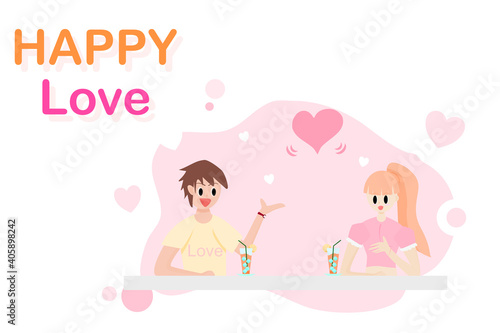 Happy people Concept  happy love  text. Young lovers  Sitting and having fun chatting. Men and women chatting. Flat style vector illustration for content chatting  leisure  couples  everyday lifestyle