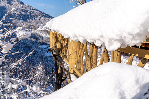 Wallpaper Mural Snow covered wooden stairs in the mountains in winter Torontodigital.ca