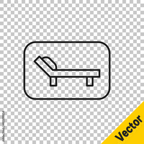 Black line Sunbed icon isolated on transparent background. Sun lounger. Vector.
