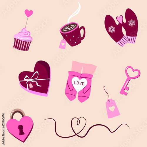 vector Set of love romantic icon sticker Valentines day icon sticker