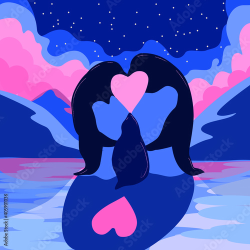 penguins family baby nordic landscape love symbol