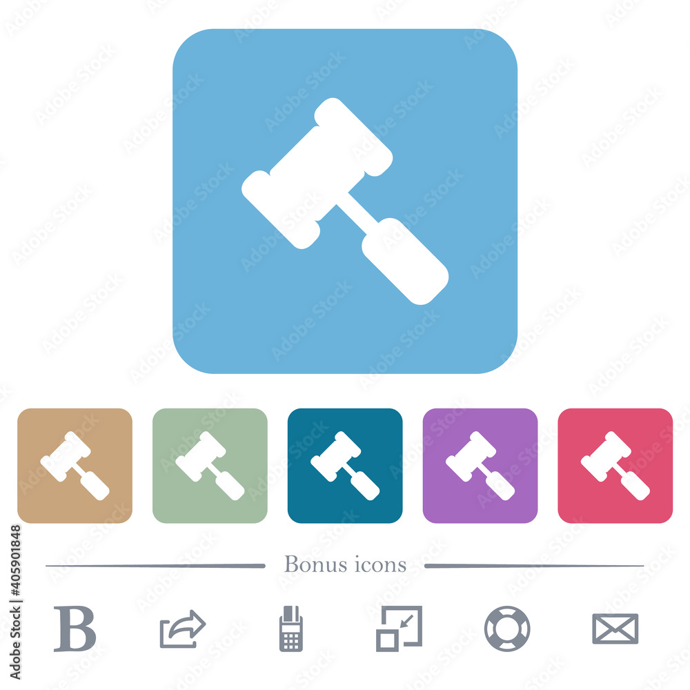 Judge hammer flat icons on color rounded square backgrounds Judge hammer flat icons on color rounded square backgrounds