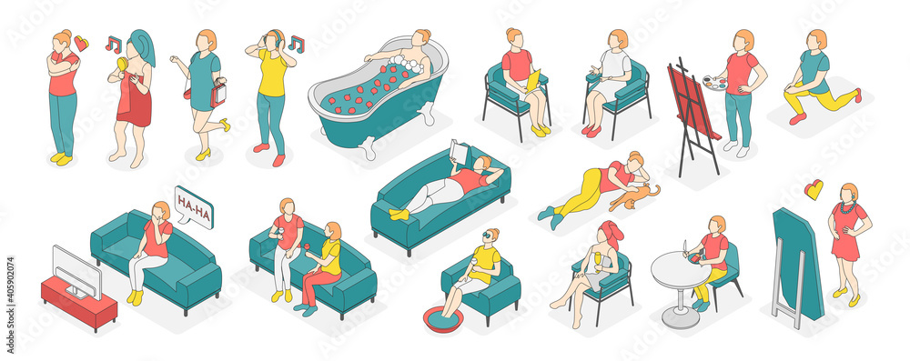 Self Care Concept Isometric Colored Icon Set