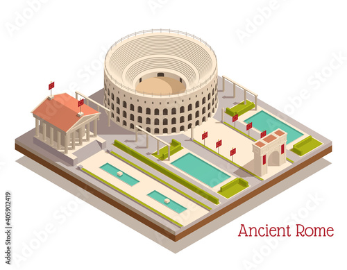 Ancient Rome Landmarks Isometric Composition