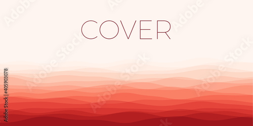 Abstract waves cover. Horizontal background with curves in red colors. Awesome vector illustration.