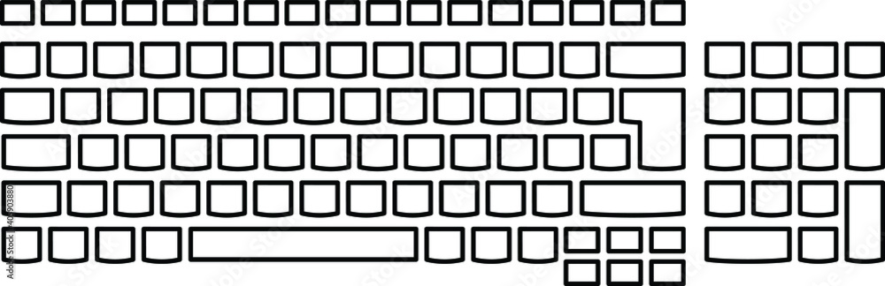 A plain unlabelled island-style keyboard - European layout. A plain unlabelled island-style keyboard - European layout.