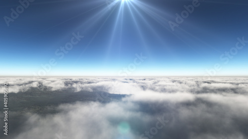 Above clouds sun ray  3d rendering