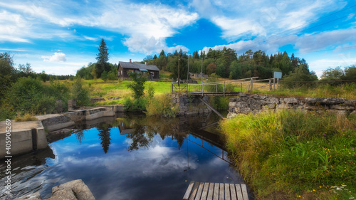 old abandoned power plant HPP in the village of Soskua in Karelia Russia.