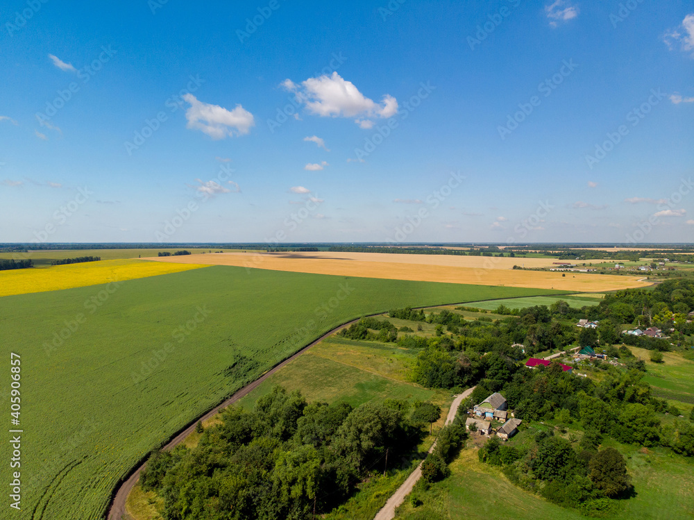 Fototapeta premium Beautiful rural summer flat landscape in Russia