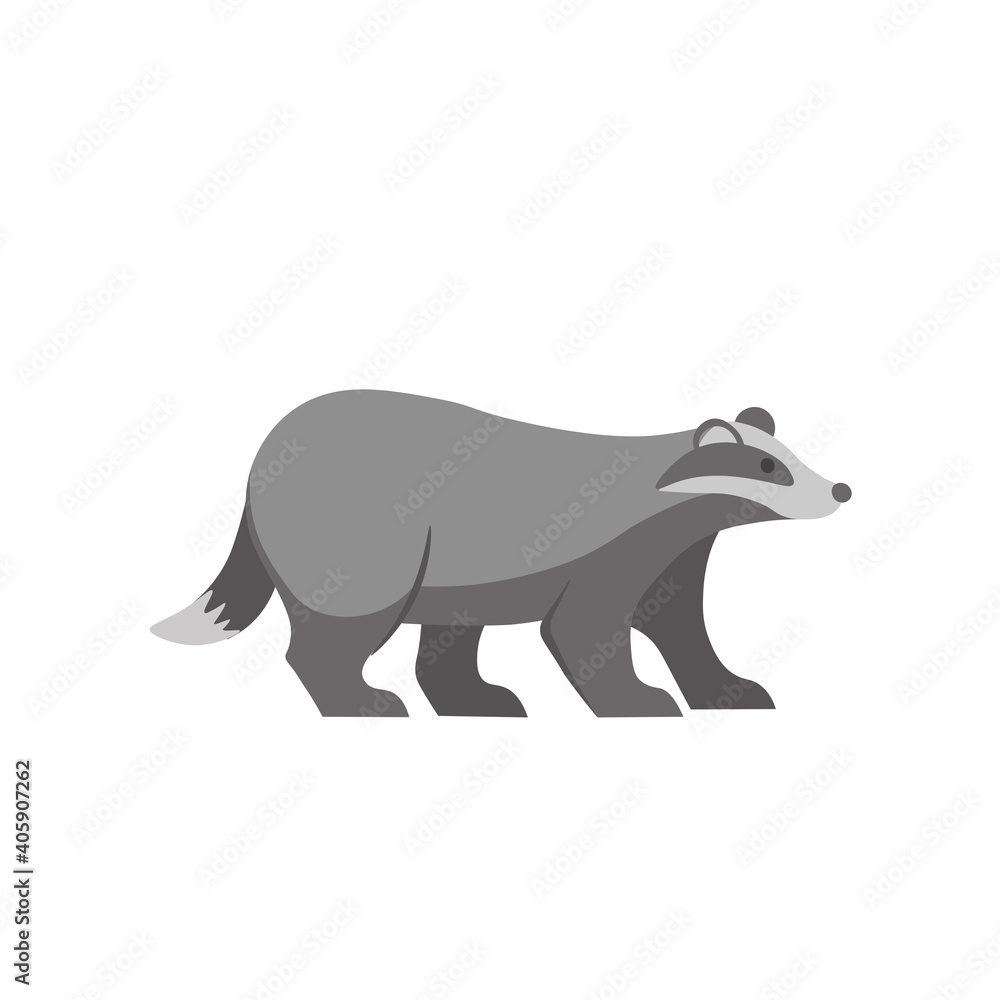 Obraz premium Cartoon badger on a white background.Flat cartoon illustration for kids.