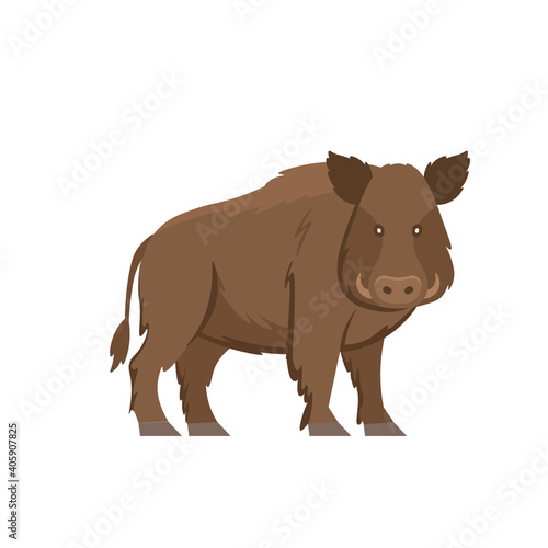Cartoon boar on a white background. Flat cartoon illustration for kids.