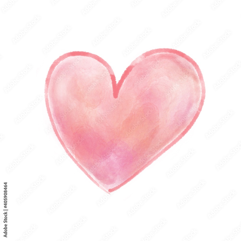 Watercolor pink hand-painted heart with lettering on white background. Symbol of St. Valentines day. Watercolor pink hand-painted heart with lettering on white background. Symbol of St. Valentines day.
