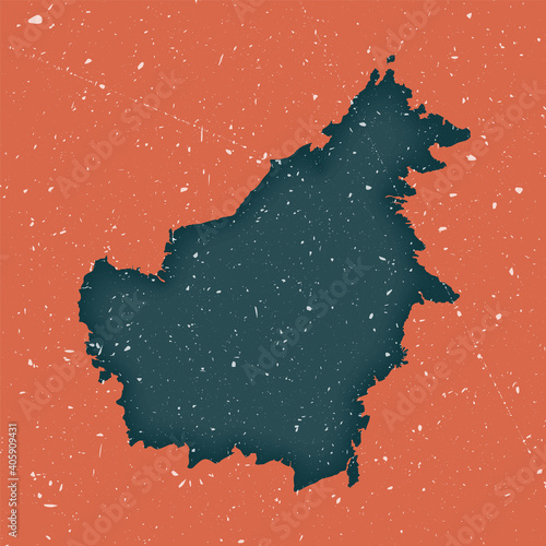 Borneo vintage map. Grunge map of the island with distressed texture. Borneo poster. Vector illustration.