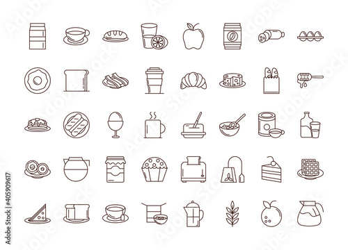 breakfast menu ingredient products fresh icons set line style