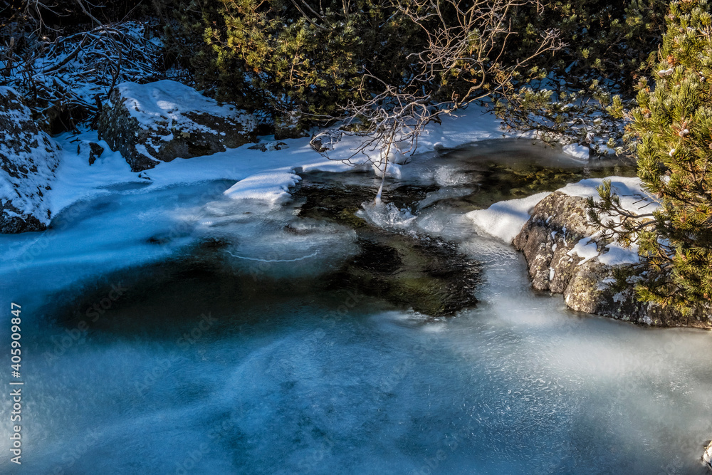 Hincov creek in High Tatras, Slovakia, winter scene