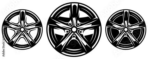 Car metal rim. Set of vector illustrations. Template for logo design, corporate style, business card, poster, website