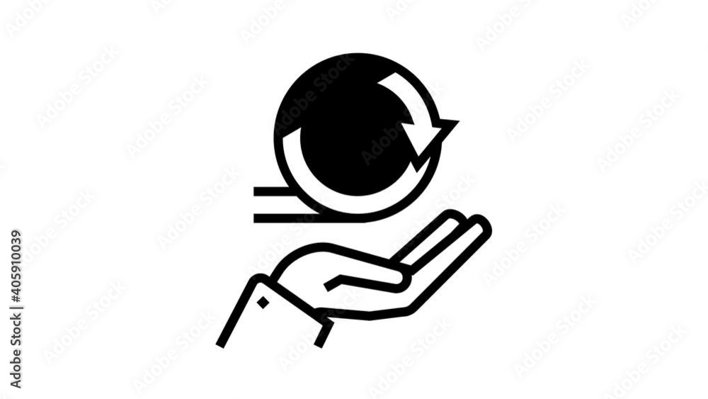 hand hold circular economy process animated black icon. hand hold ...