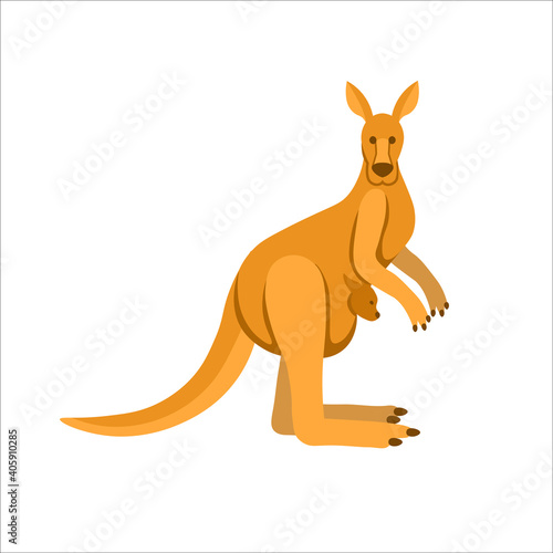 Cartoon kangaroo on a white background.Flat cartoon illustration for kids.