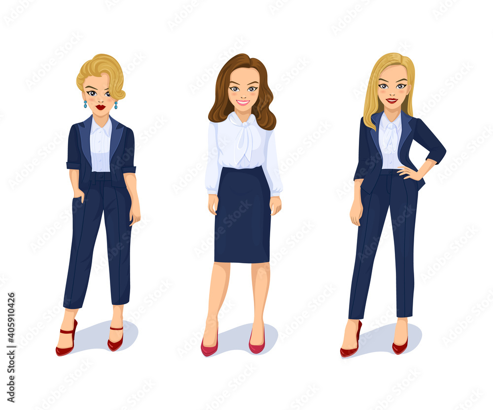 Attractive young women in elegant office clothes set Attractive young women in elegant office clothes set