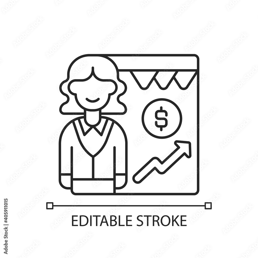 Sales department linear icon. Business activities and processes. Marketing functions. Thin line customizable illustration. Contour symbol. Vector isolated outline drawing. Editable stroke Sales department linear icon. Business activities and processes. Marketing functions. Thin line customizable illustration. Contour symbol. Vector isolated outline drawing. Editable stroke