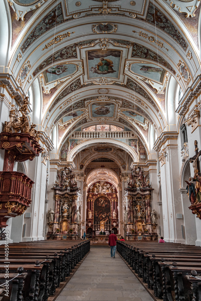 Passage altar view of St. Lawrence Basilica in Kempten Germany