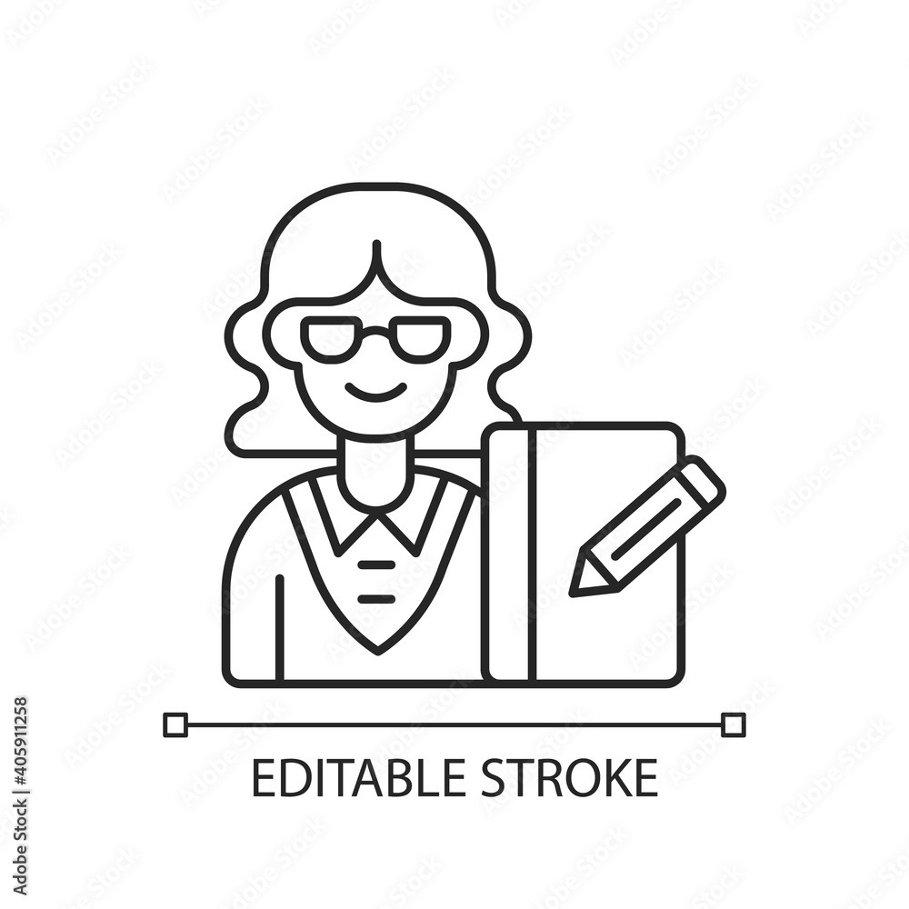 Secretary linear icon. Administrative professional. Personal assistant. Supporting management. Thin line customizable illustration. Contour symbol. Vector isolated outline drawing. Editable stroke Secretary linear icon. Administrative professional. Personal assistant. Supporting management. Thin line customizable illustration. Contour symbol. Vector isolated outline drawing. Editable stroke