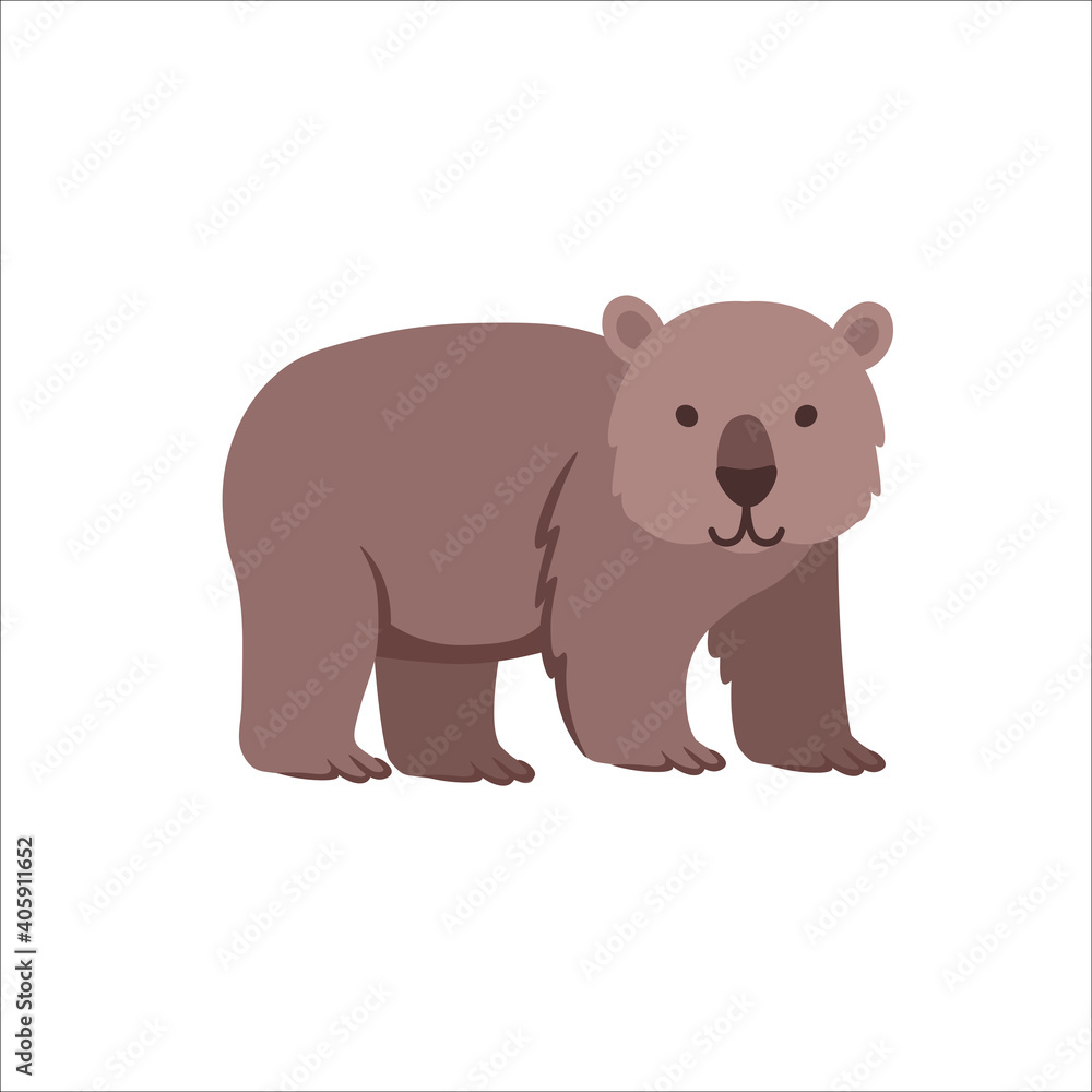Fototapeta premium Cartoon wombat on a white background.Flat cartoon illustration for kids.