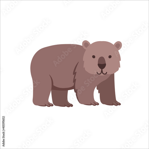 Cartoon wombat on a white background.Flat cartoon illustration for kids. © NADEZHDA