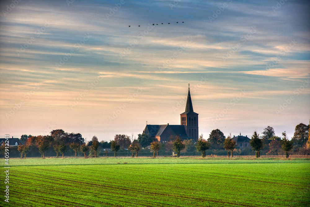 view of Catholic Church at a quiet morning outside of Beugen, Boxmeer Netherlands