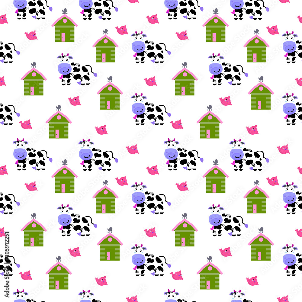 A seamless pattern with animals in a flat style for children’s apparel, stationery, accessories, textiles. Print. A seamless pattern with animals in a flat style for children’s apparel, stationery, accessories, textiles. Print.